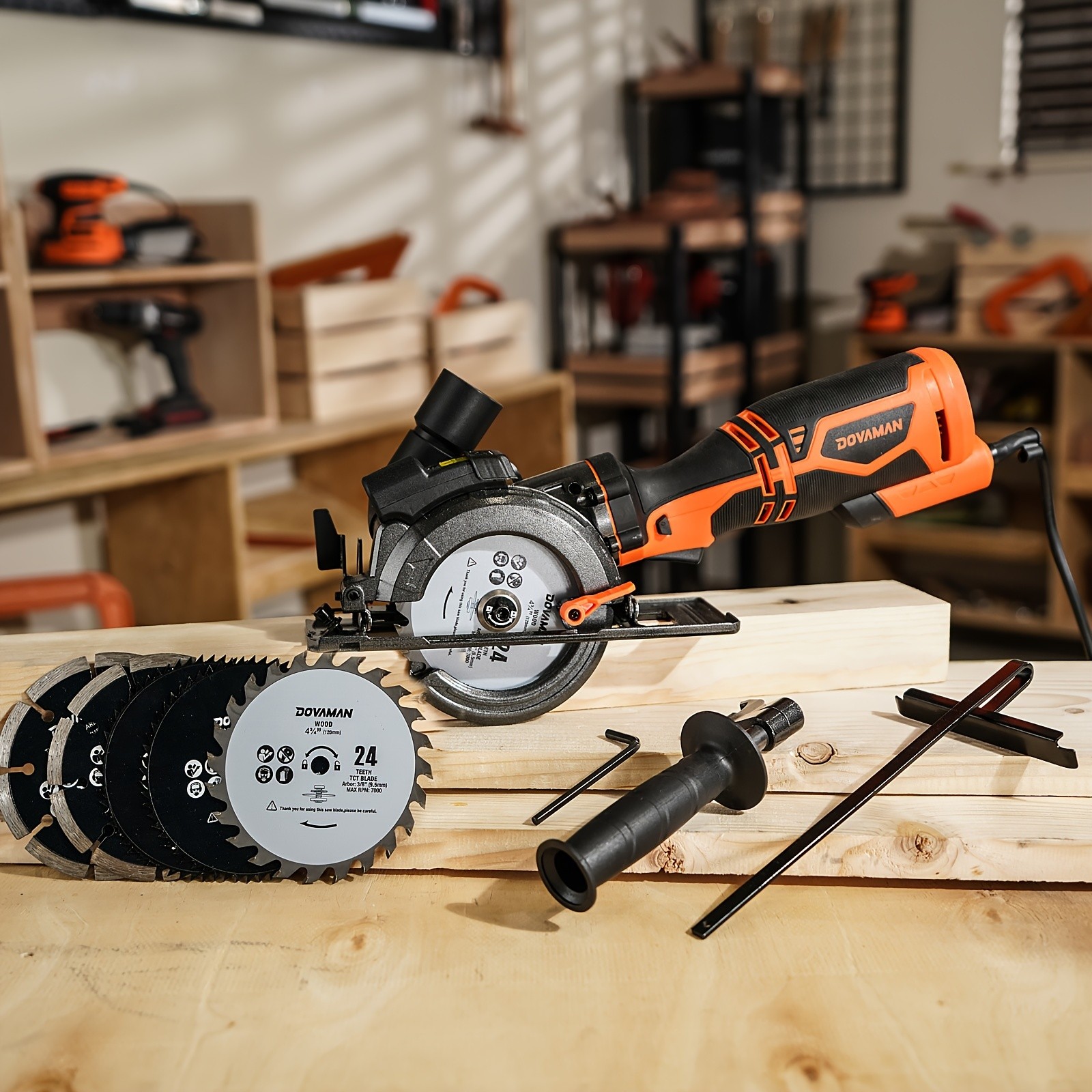 MCS01A Circular Saw, 5.8A 4-1/2" Circular Saw W/Laser, Metal Auxiliary Handle, 6 Saw Blades (4", 4"), Cutting Depth 1-11/16" (90), 1-3/8" (45), Ideal For Wood, Soft Metal, Plastic, Tile