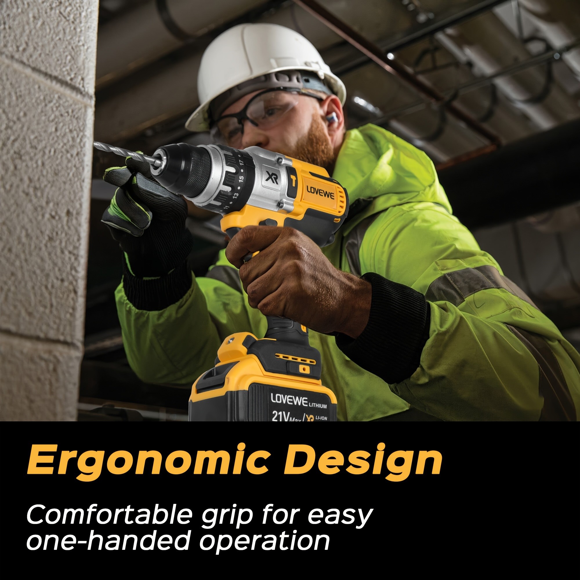 Cordless Drill, 21V 1850RPM Power Drill Set With 2x3000mAh Battery And Charger, 25+1 Torque Setting, 1/2'' Keyless Chuck, 2 Variable Speed, Electric Drill Set With Built-in LED Light