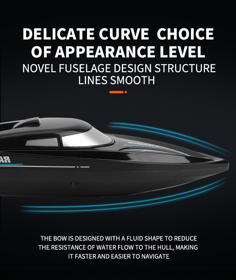 RC Boat, 2.4GB Long lasting Remote Boat, Rechargeable, Black