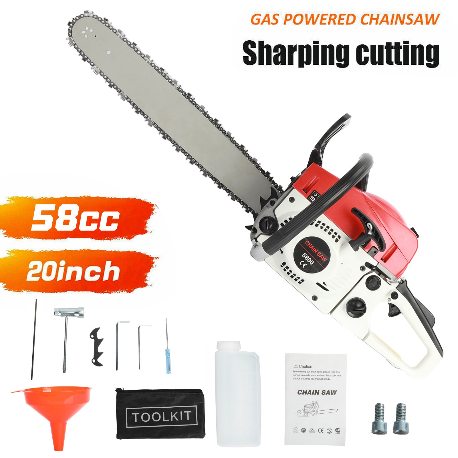21.67-Inch High-Powered Versatile 58-Cubic-Centimeter Rust-Resistant Wood Chainsaw for Wood Cutting