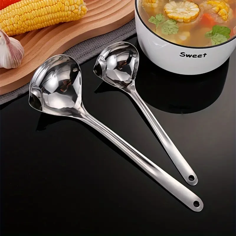 304 Stainless Steel Oil Separation Spoon - Thickened Long Handle Filter Spoon for Hot Pot, Soup, and Grease Trap