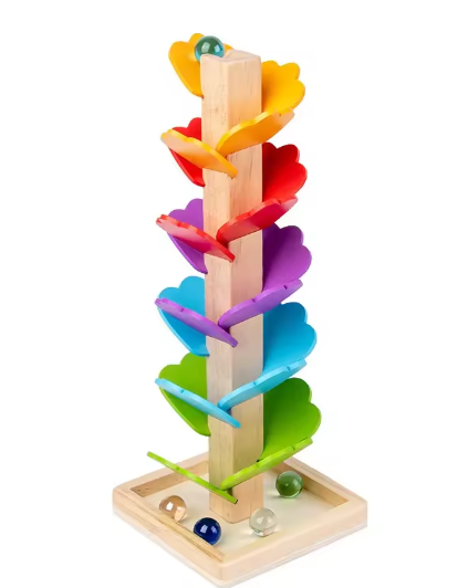 Toddler Wooden Montessori Ball Bearing Rainbow Tree Ball Run Track Early Education Enlightenment Baby Sensory Toys Gift for Kids