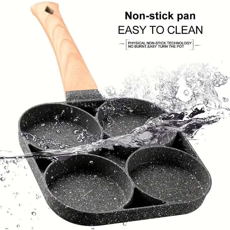 4-Hole Nonstick Egg Frying Pan - Omelette and Pancake Pan for Breakfast, Burgers, Bacon, and Steak