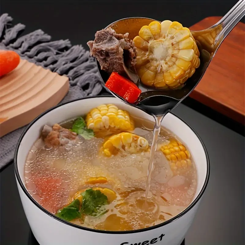 304 Stainless Steel Oil Separation Spoon - Thickened Long Handle Filter Spoon for Hot Pot, Soup, and Grease Trap