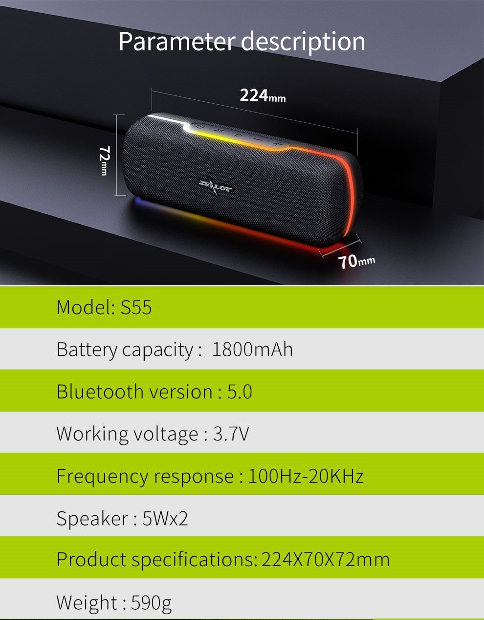 Bluetooth speaker, Zealot S55, HiFi Sound,8 hours Playtime, High Quality Speaker