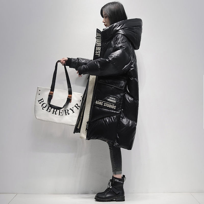 Polished Black Down Jacket Women's High-end Mid-length Coat