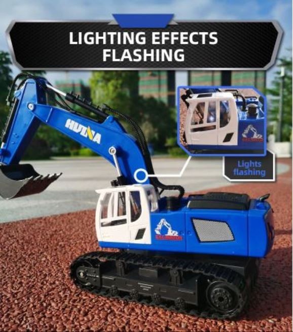 RC excavator Digger, HUINA 1558, 2.4G, 1:18, Alloy, Rechargeable, 11CH.
