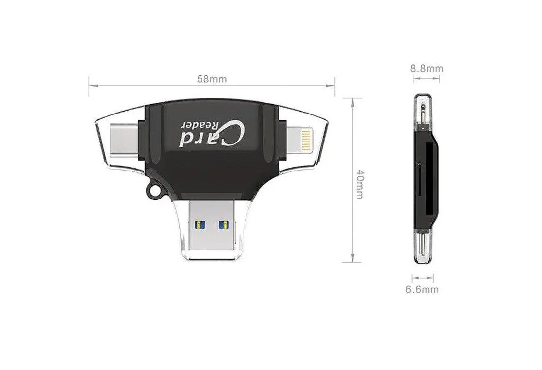 Card Reader, 4 In 1 Adapter Trail Viewer for phone, Computer and Camera etc.