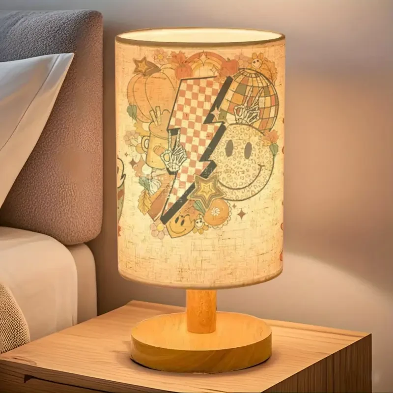 1pc Unique and Reliable Retro Smile Face Table Lamp with Wooden Base, Perfect for Bedroom or Living Room Decor, Mothers Day Gift, Tri-Color Lighting Adjustable up to 274.32 cm Height