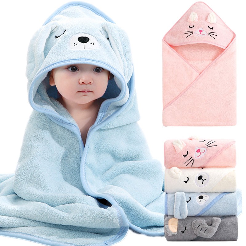 Cartoon Animal Baby Bath Towels  Soft Newborn Hooded Towel Blanket, Toddler Bathrobe