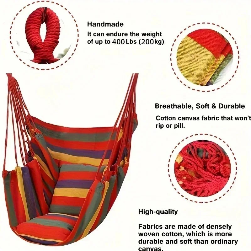 Colorful Striped Canvas Hammock Chair  Durable Indoor/Outdoor Camping Swing Seat