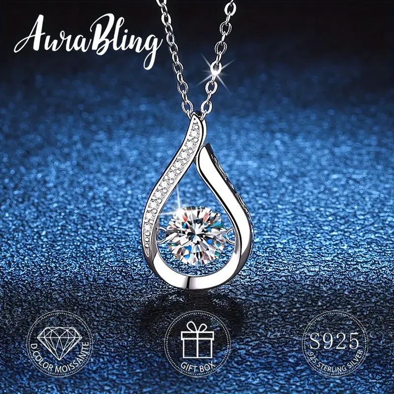 AuraBling Pure Silvery Pendant Moissanite Necklace