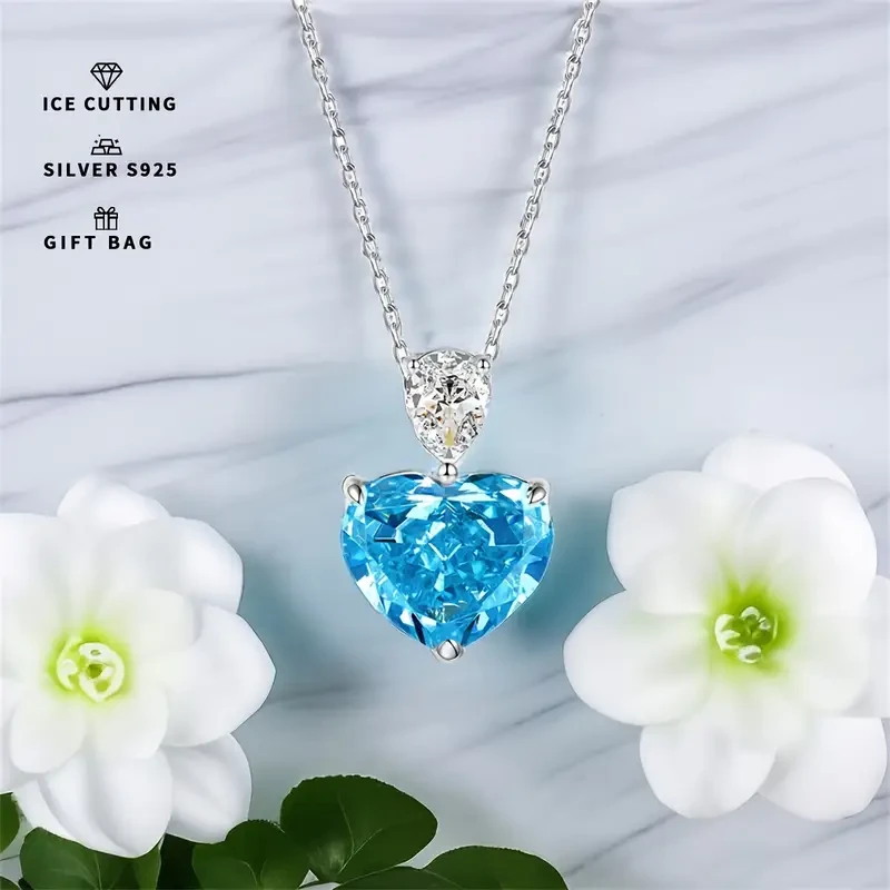 Silvery Topa Blue Color Heart High Quality Synthetic Zirconia Women's Necklace