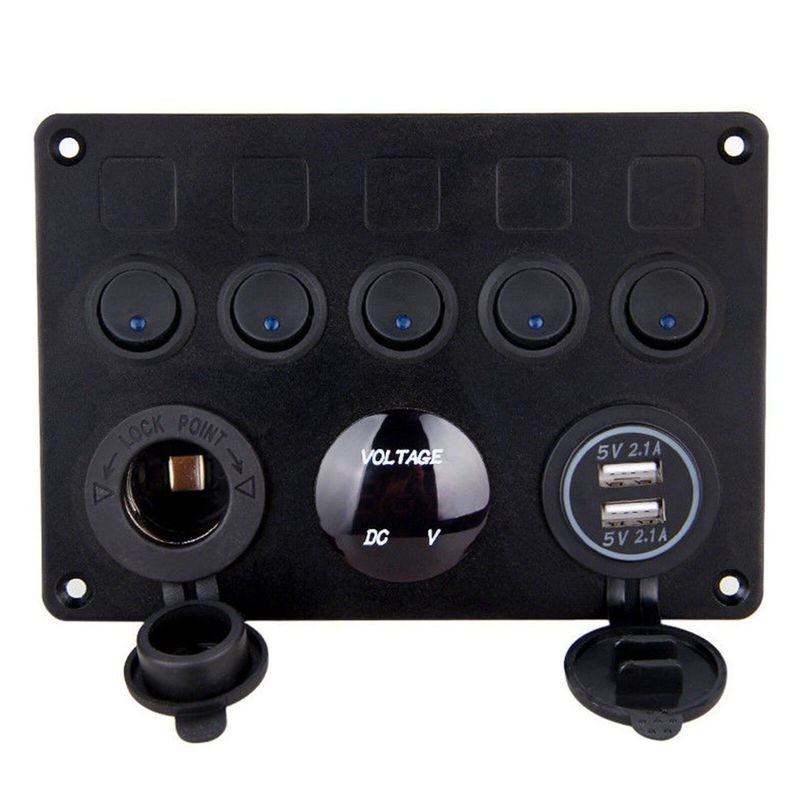 LED Rocker Switch Panel Marine Boat 5-Gang Circuit