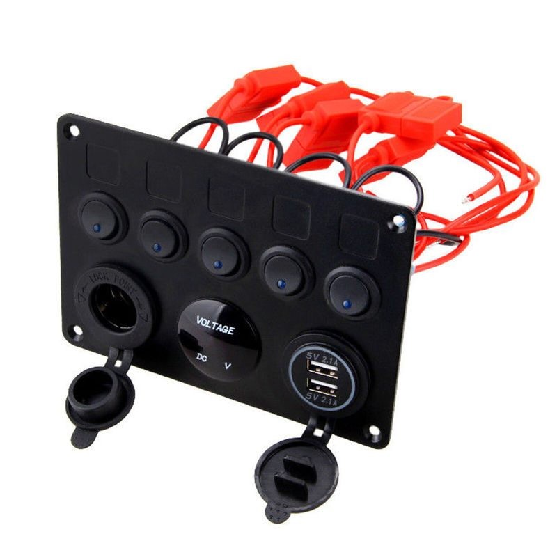 LED Rocker Switch Panel Marine Boat 5-Gang Circuit