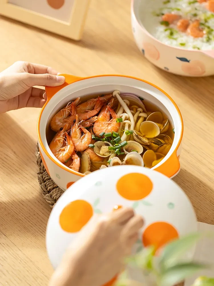 Ceramic Double-ear Large Soup Bowl Anti-scalding Instant Noodle Bowl