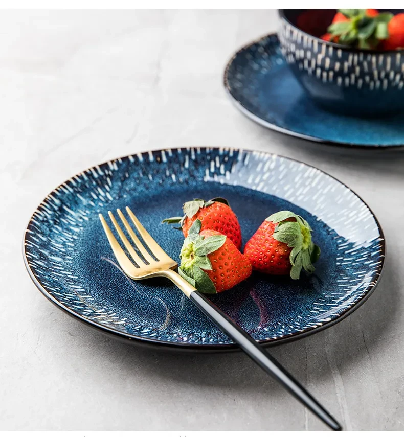 Home Blue Creative Ceramic Dish Round Plate