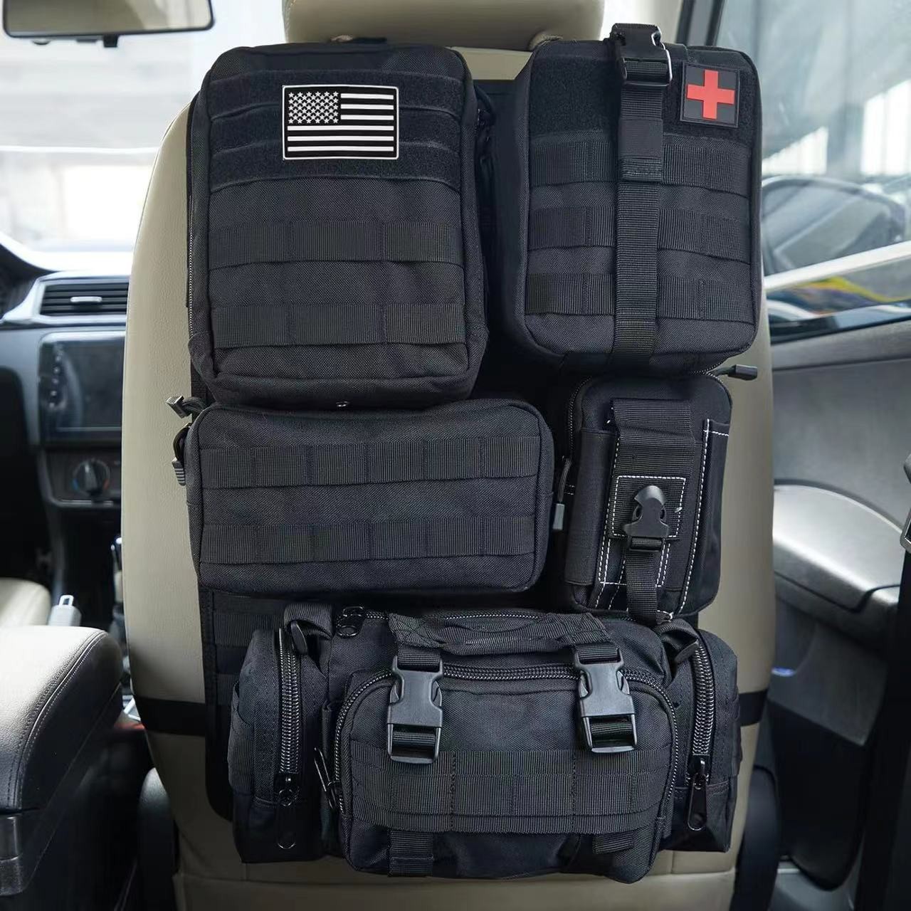 Tactical Backseat Car Organizer + 5 Molle Pouches