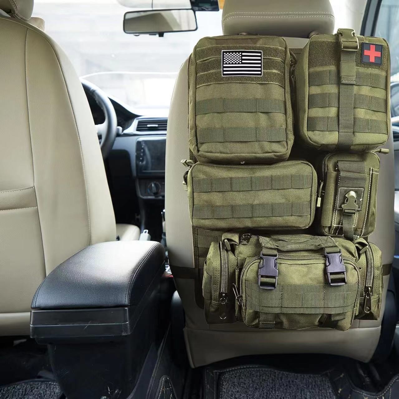 Tactical Backseat Car Organizer + 5 Molle Pouches