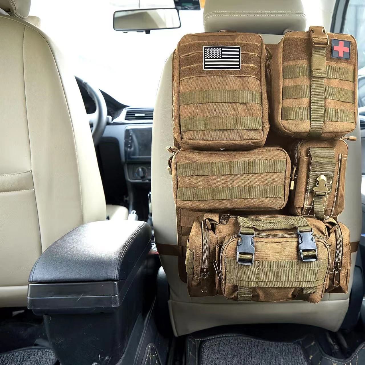 Tactical Backseat Car Organizer + 5 Molle Pouches