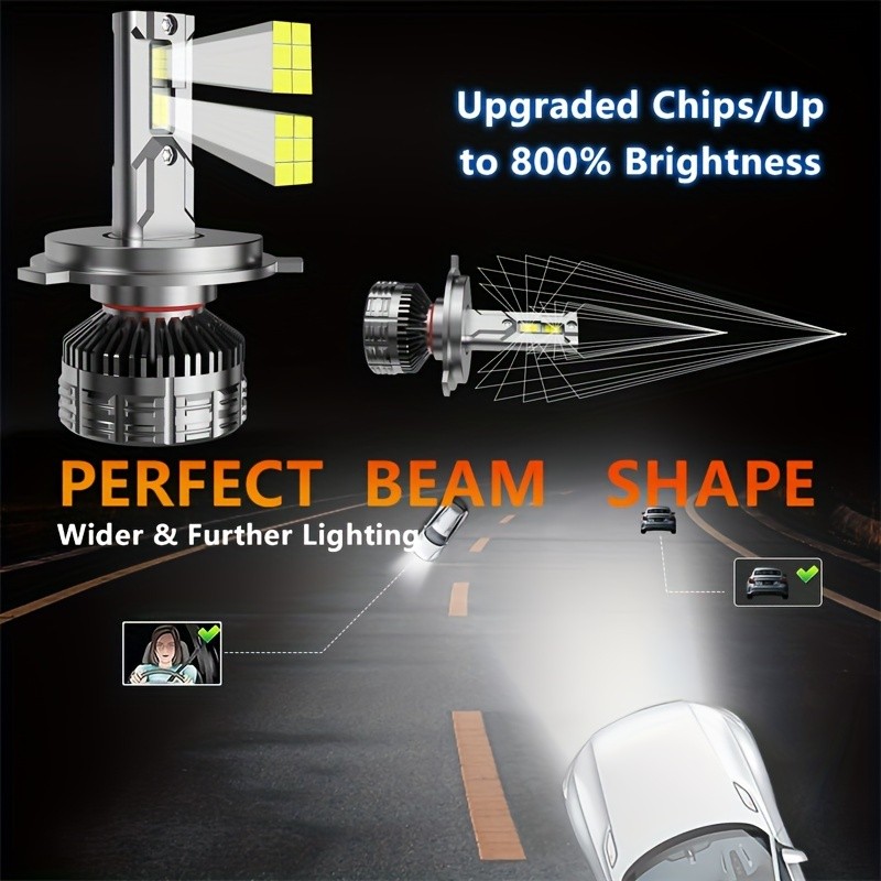 LITAMPO LED Headlight Bulb H4 H7 H11 9005 9006 120W 50000LM 6500K Car Replacement Upgraded Auto Light Bulb Can-Bus Error Free, High Low Beam, 800% Brighter