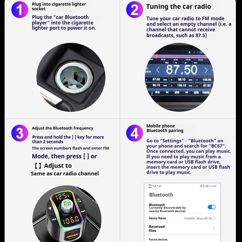 Dual Screen Dual Display MP3 Car Bluetooth Receiver