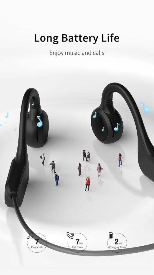 Bone Conduction Earphone, Wireless. Black