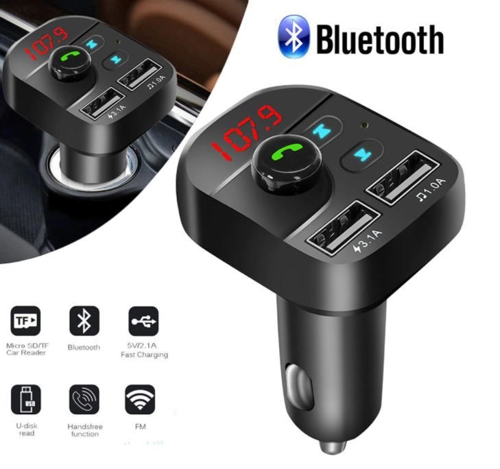 Wireless Bluetooth Handsfree Car Kit FM Transmitter with Dual USB Charger