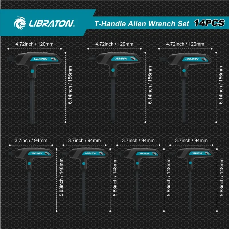 LIBRATON 14pcs T-handle Allen Wrench Set