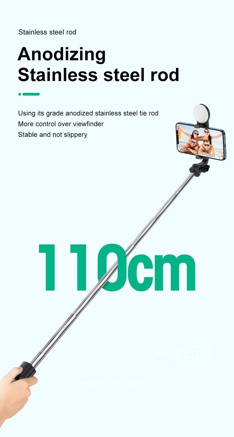 Selfie Stick with Light, Bluetooth Button.
