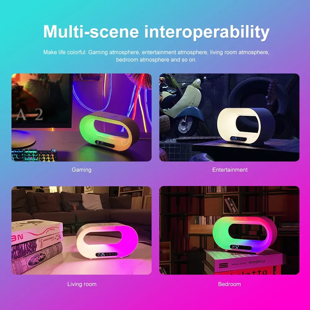 Multi-function 3 In 1 LED Night Light APP Control RGB Atmosphere Desk Lamp Smart Multifunctional Wireless Charger Alarm Clock SKU: CJJT191919601AZ Lists: 7279
