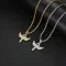 Zircon - Encrusted Angel Wing Cross Pendant Silver