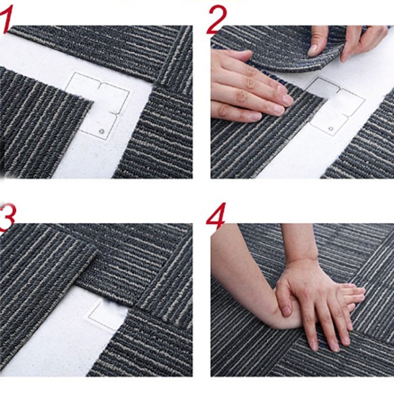 Carpet Tiles Mat Beige Grey Stripe