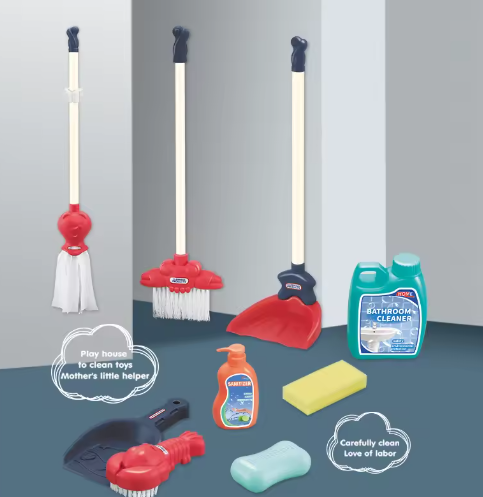 9pcs House cleaning toy Set Mop Sweeping Dustpan Simulation Tool Brush Soap Simulation Game Christmas Gift (random color)