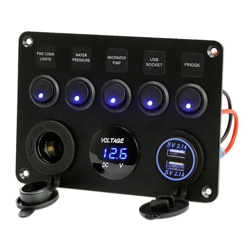 LED Rocker Switch Panel Marine Boat 5-Gang Circuit