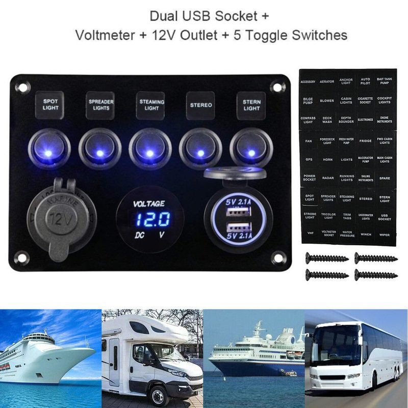 5 Gang ON-OFF Car Boat Switch Control Panel