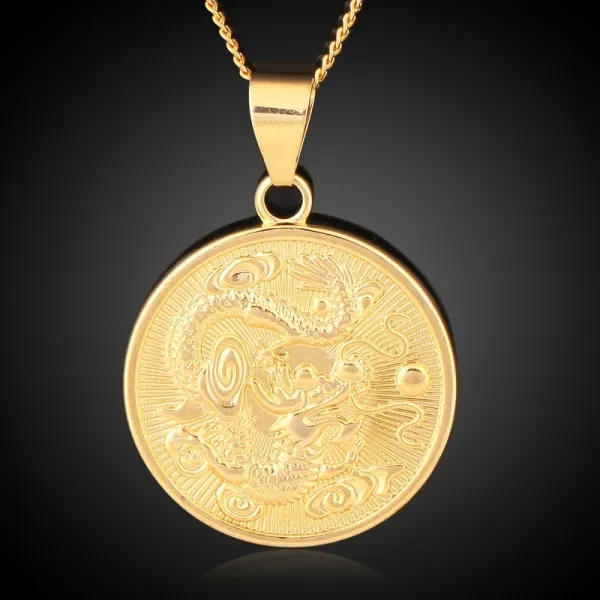 Men's Chinese Style Necklace Pendant Chinese Dragon Gold-plated Pendant