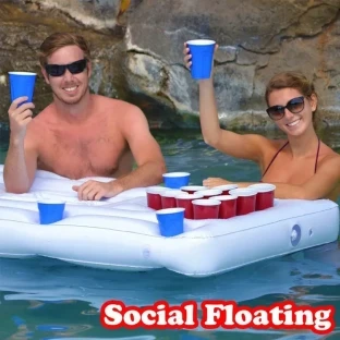 Inflatable Beer Pong Buoy. Pool Beer Pong inflatable mattress. inflatable drinking game