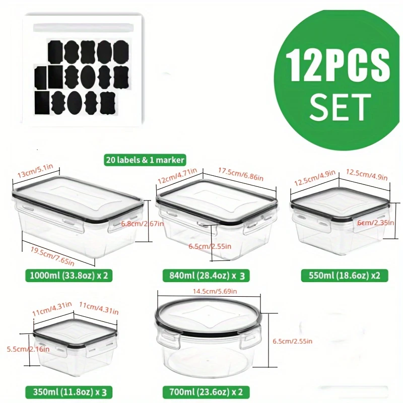 LDQ 12pcs BPA-Free Leak-Proof Food Storage Set  Airtight PP Containers with Snap Lock, Microwave Safe for Fresh Produce, Snacks, and More