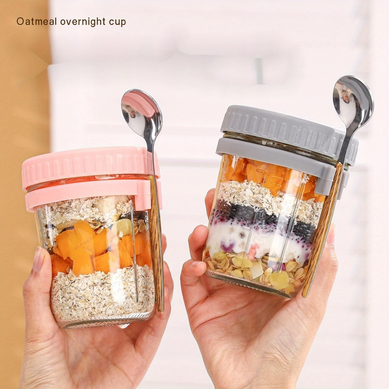 Leak-Proof Glass Meal Prep Containers with Wooden Spoon Lids  Reusable Stackable Oatmeal Cups for Yogurt, Salad, Smoothies  Portable Multi-Use Kitchen & Lunch Storage (Hand Wash Only), Kitchen Organization | Vibrant Lid Colors | Airtight Containers