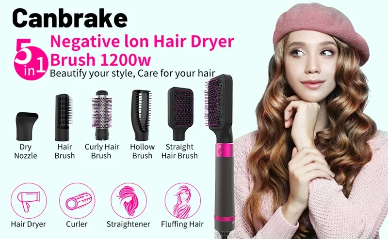 Professional 5 In 1 Hair Dryer Brush Dryer And Straightening Brush Electric Hair Styling Tool Automatic Hair Curler Beauty Supplies Gadgets