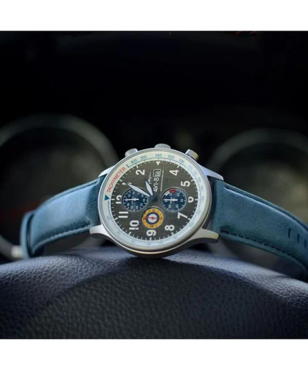 AVI-8 Hawker Hurricane Classic Chronograph Pennant Blue Leather Strap Grey Dial Quartz AV-4011-0F Men's Watch