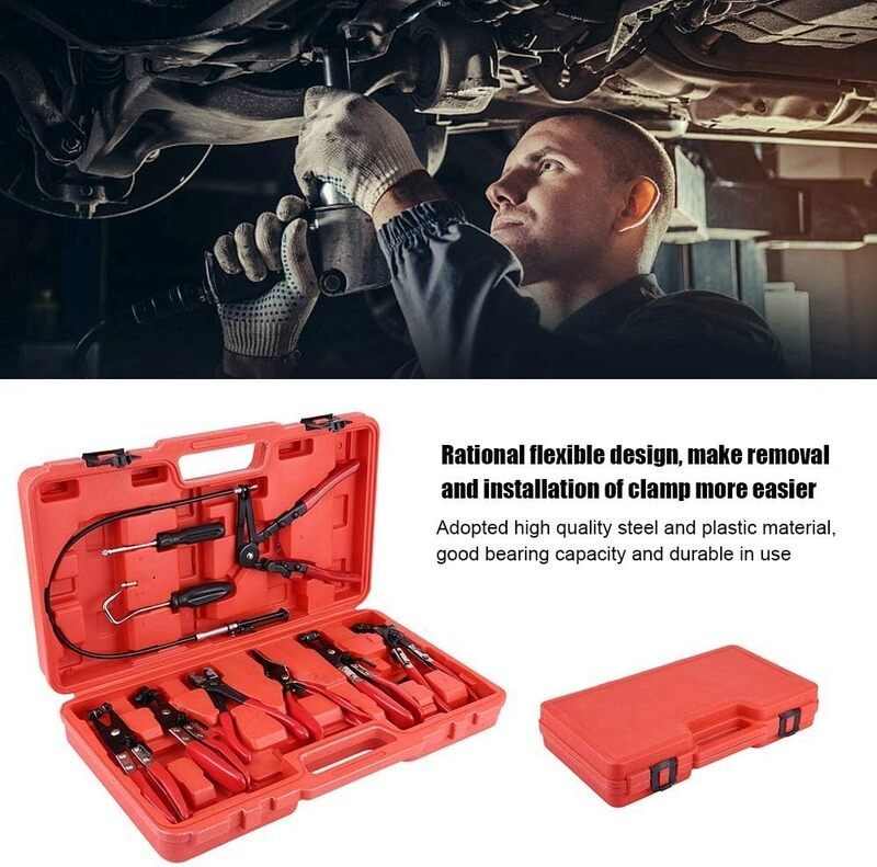 9pcs Flexible Hose Clamp Clip Pliers Set Swivel Jaw Flat Angled Band