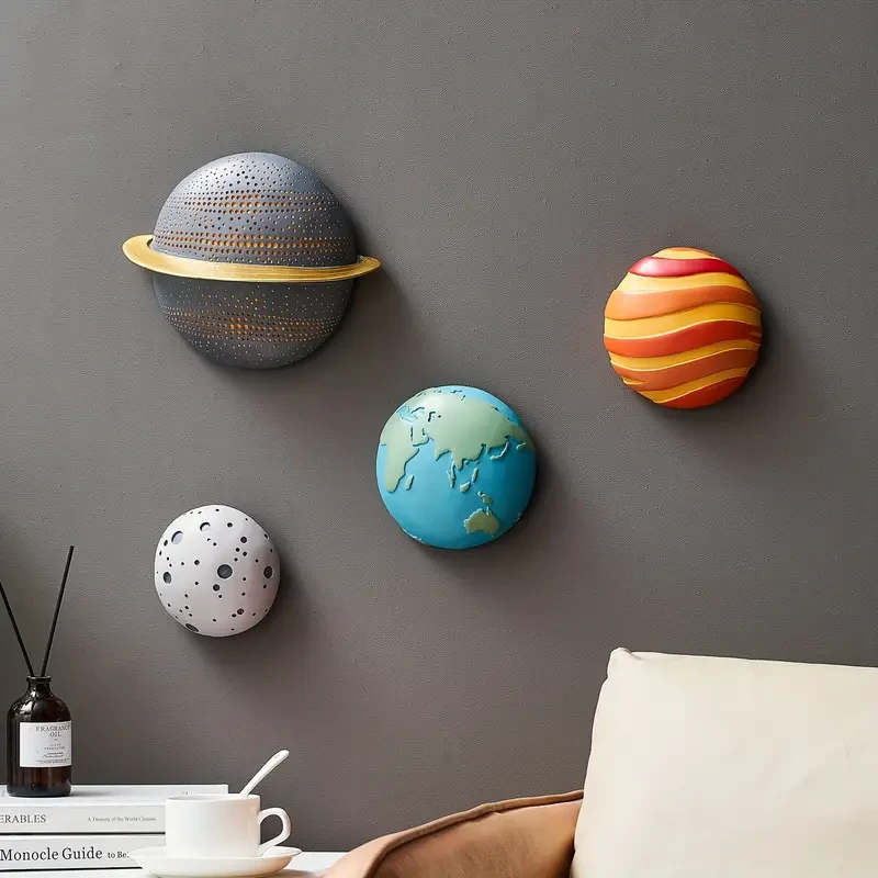 4pcs Modern Outer Space Planets Wall Decor 3D Planet Earth Solar System Sculptures for a Celestial-Themed Room
