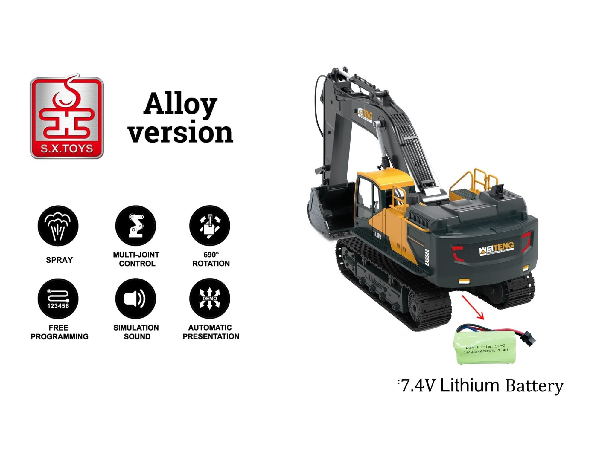 RC excavator Digger, 2.4G, 18CH, Alloy bucket, Smoke simulation