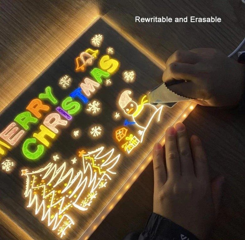 LED Note Board with Colors, Acrylic Dry Erase Board with 7 Colorful Pens