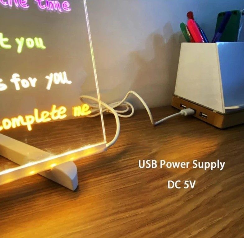 LED Note Board with Colors, Acrylic Dry Erase Board with 7 Colorful Pens