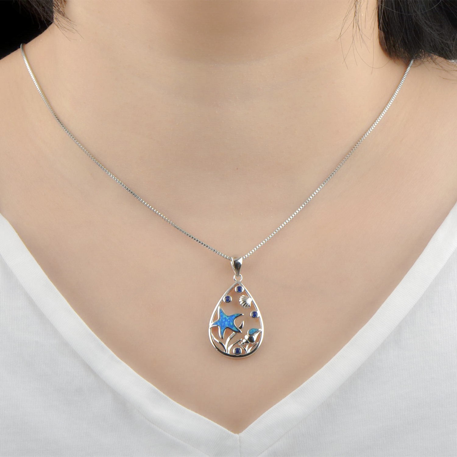 Spring And Summer Opal Blue Starfish Necklace