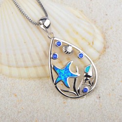 Spring And Summer Opal Blue Starfish Necklace