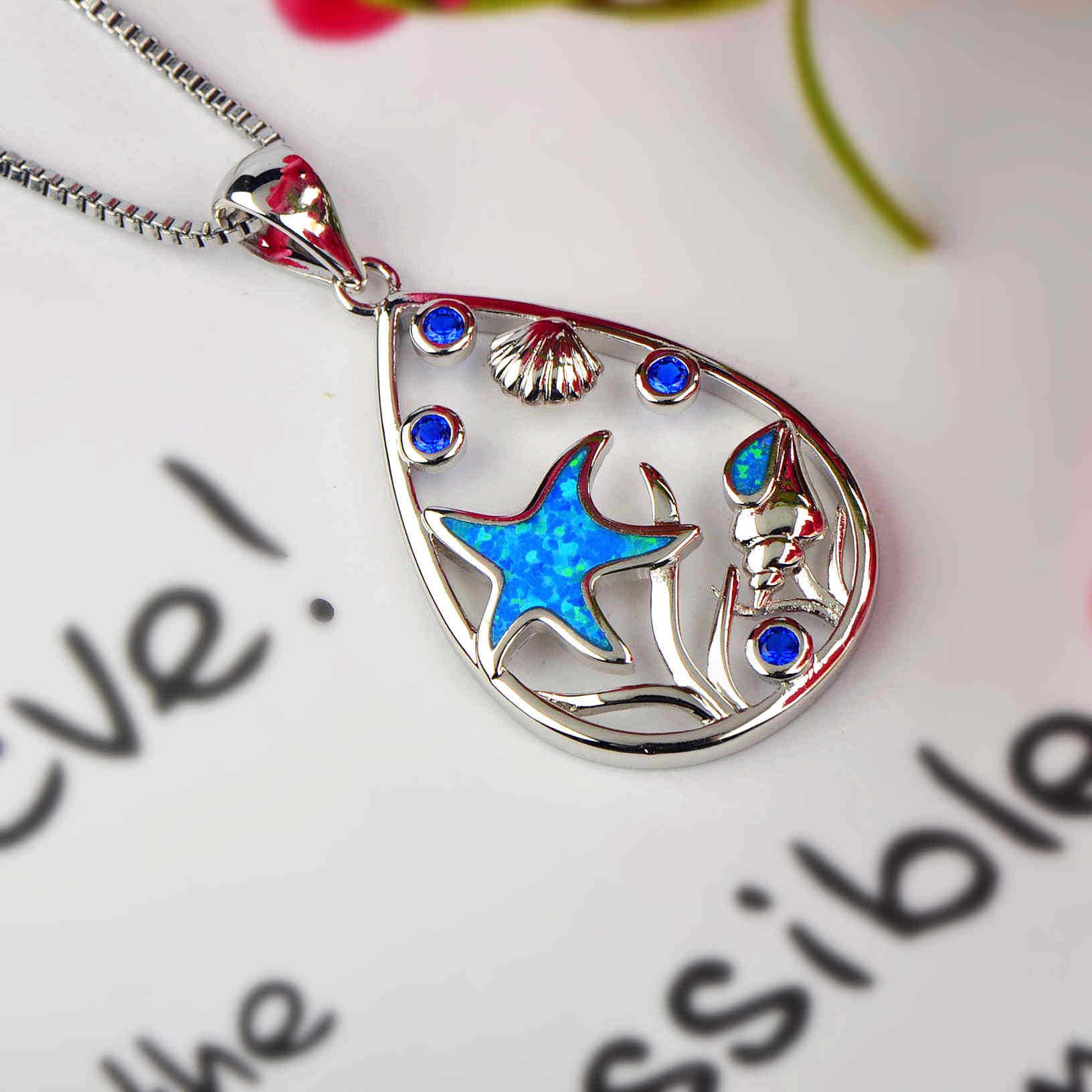 Spring And Summer Opal Blue Starfish Necklace